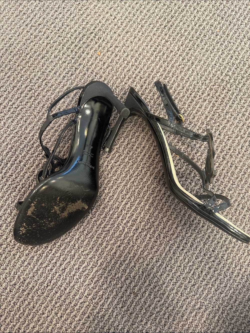Saint Laurent Black Patent YSL Logo Strappy Heels - Picture 2 of 3
